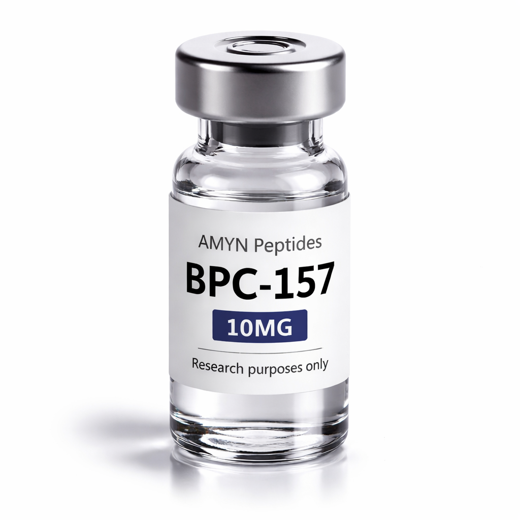 BPC-157 10mg peptide by AMYN in research vial format lab tested high purity peptide for laboratory use
